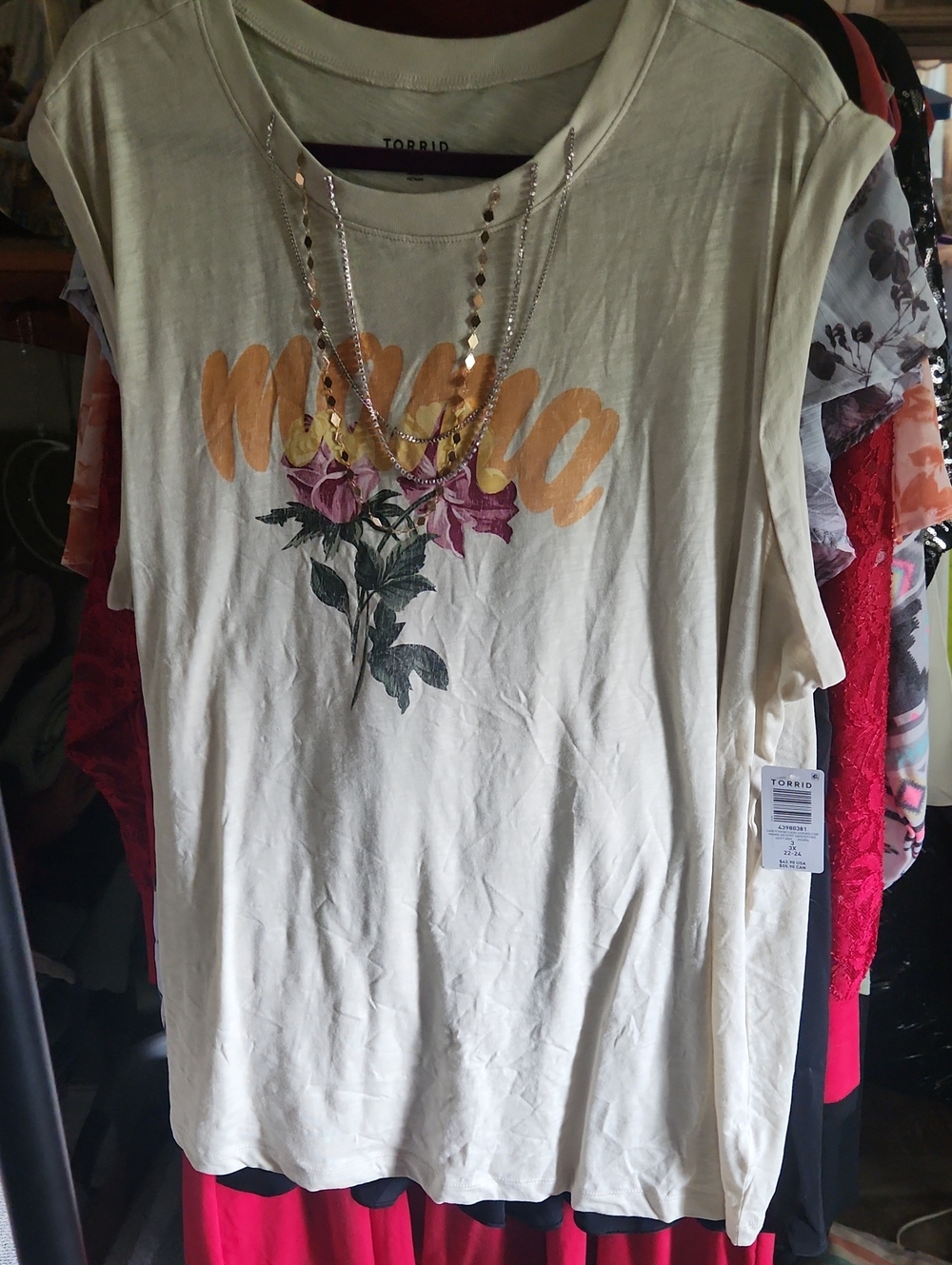 Torrid 3 Cream Graphic Tank with Floral Print and Yellow Script